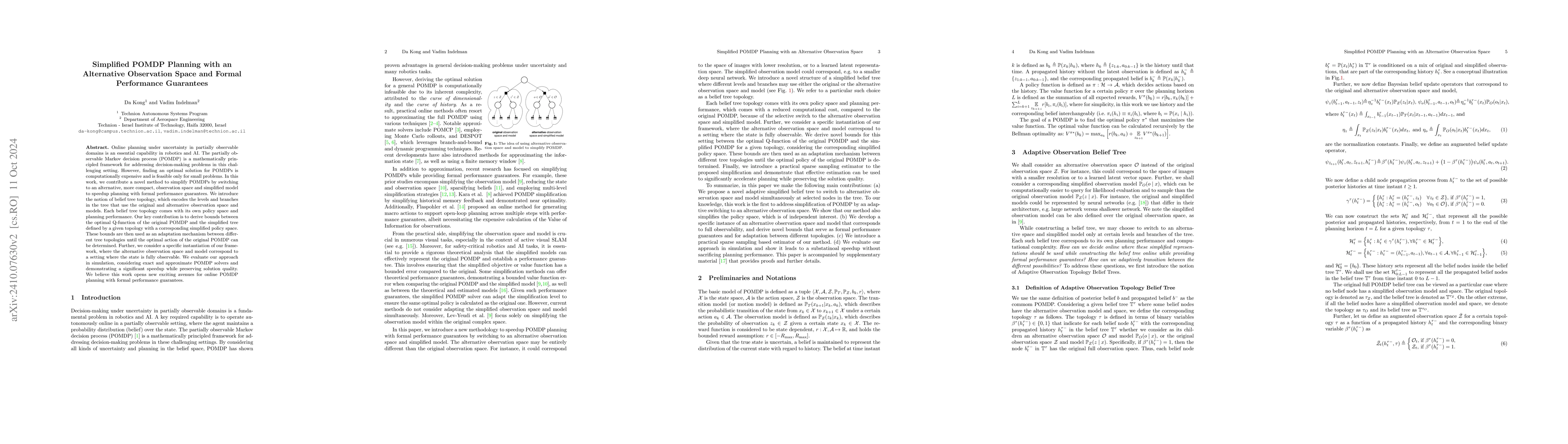 Thumbnail for Simplified POMDP Planning with an Alternative Observation Space and
  Formal Performance Guarantees