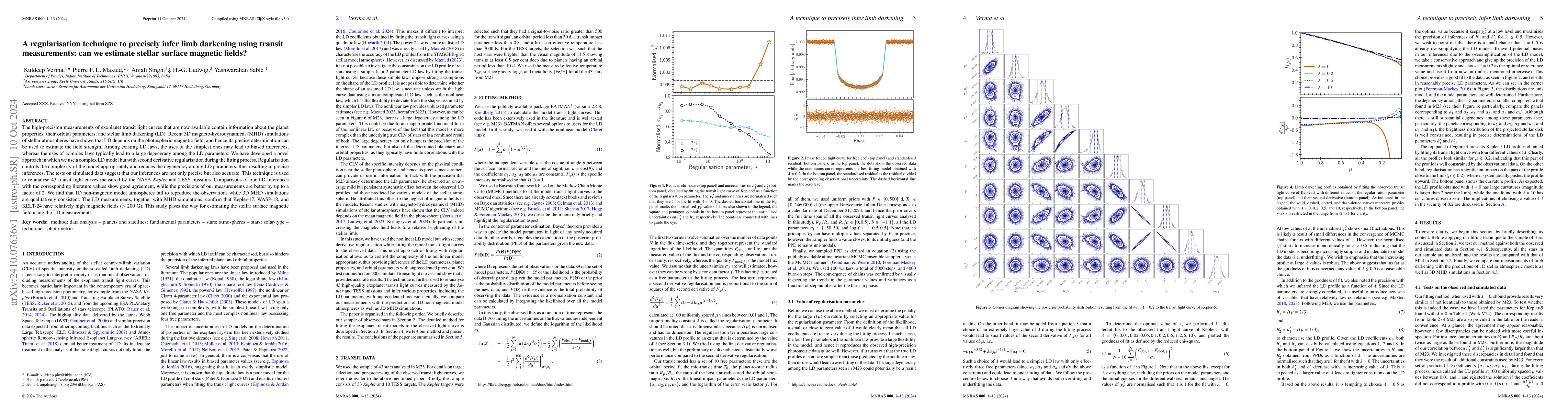Thumbnail for A regularisation technique to precisely infer limb darkening using
  transit measurements: can we estimate stellar surface magnetic fields?