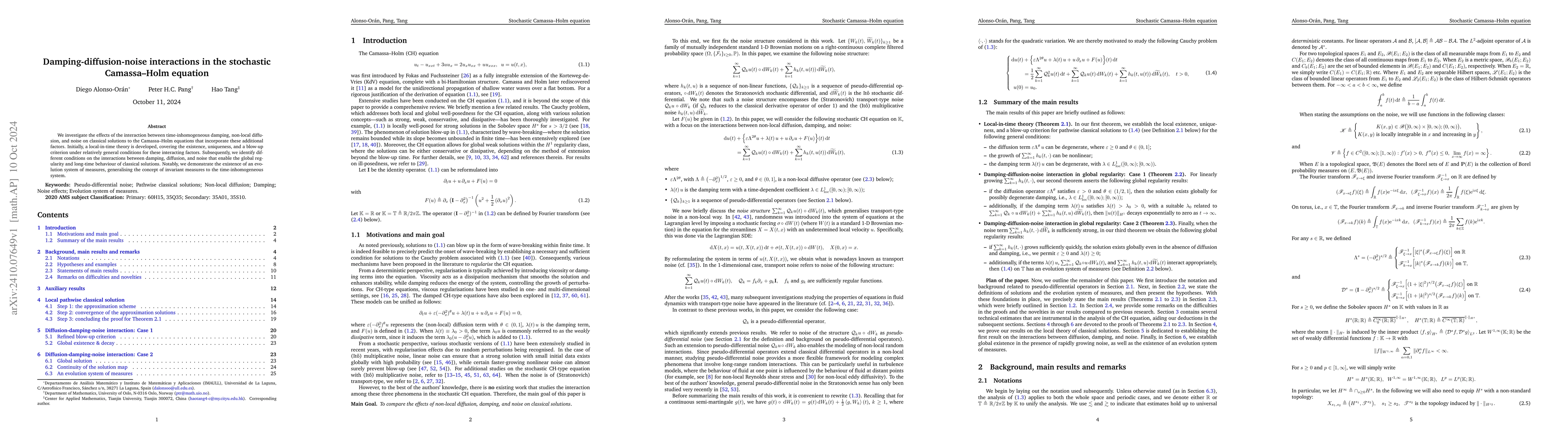 Thumbnail for Damping-Diffusion-Noise Interactions in the Stochastic Camassa--Holm
  Equation