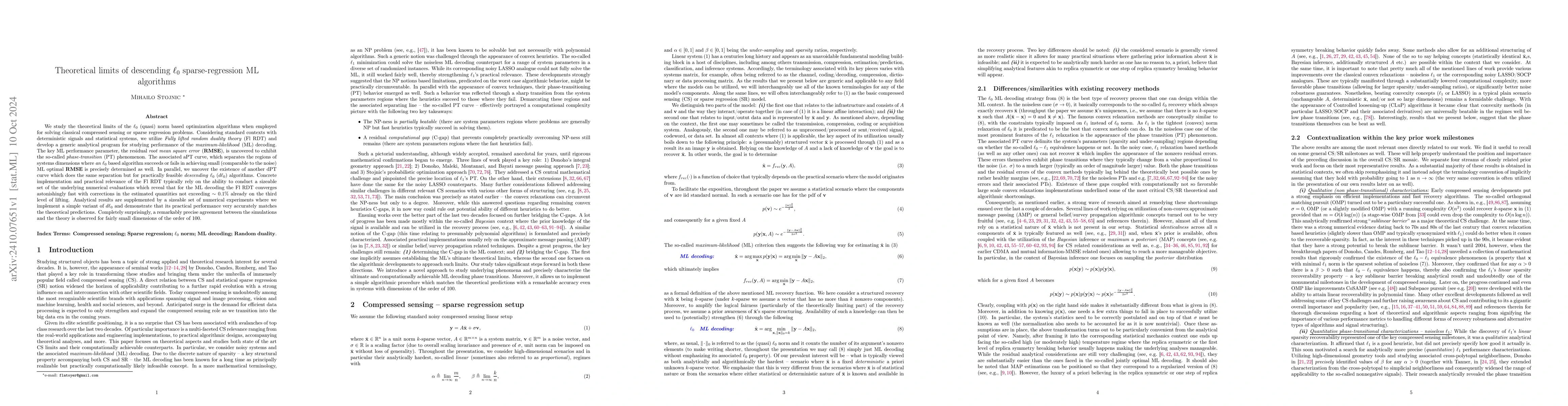 Thumbnail for Theoretical limits of descending $\ell_0$ sparse-regression ML
  algorithms
