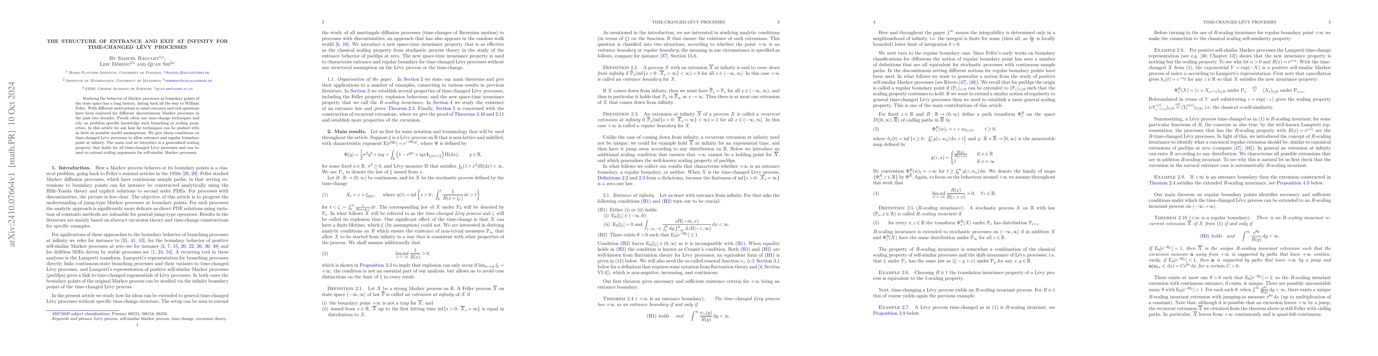 Thumbnail for The structure of entrance and exit at infinity for time-changed Lévy
  processes