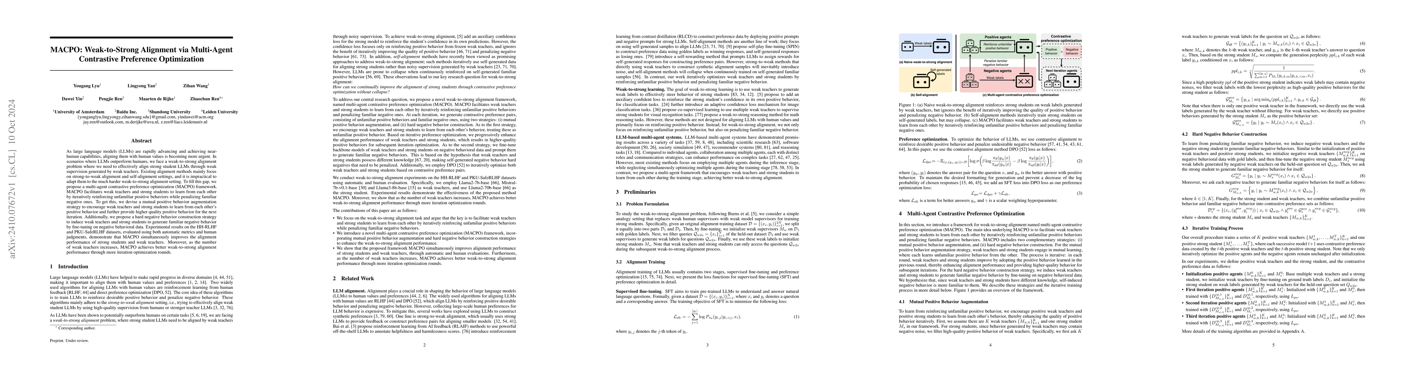 Thumbnail for MACPO: Weak-to-Strong Alignment via Multi-Agent Contrastive Preference
  Optimization