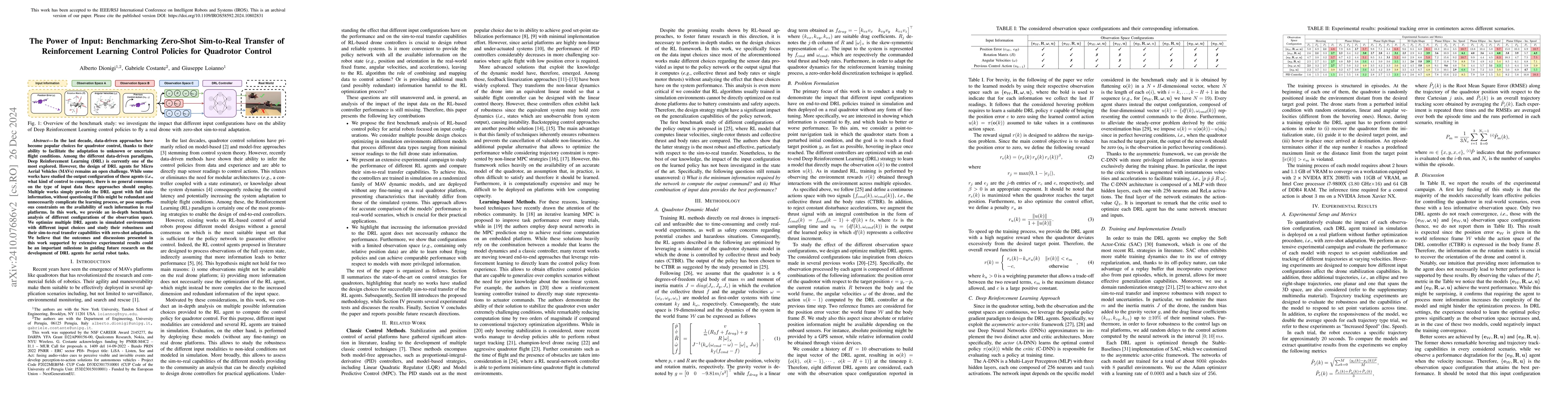 Thumbnail for The Power of Input: Benchmarking Zero-Shot Sim-To-Real Transfer of
  Reinforcement Learning Control Policies for Quadrotor Control