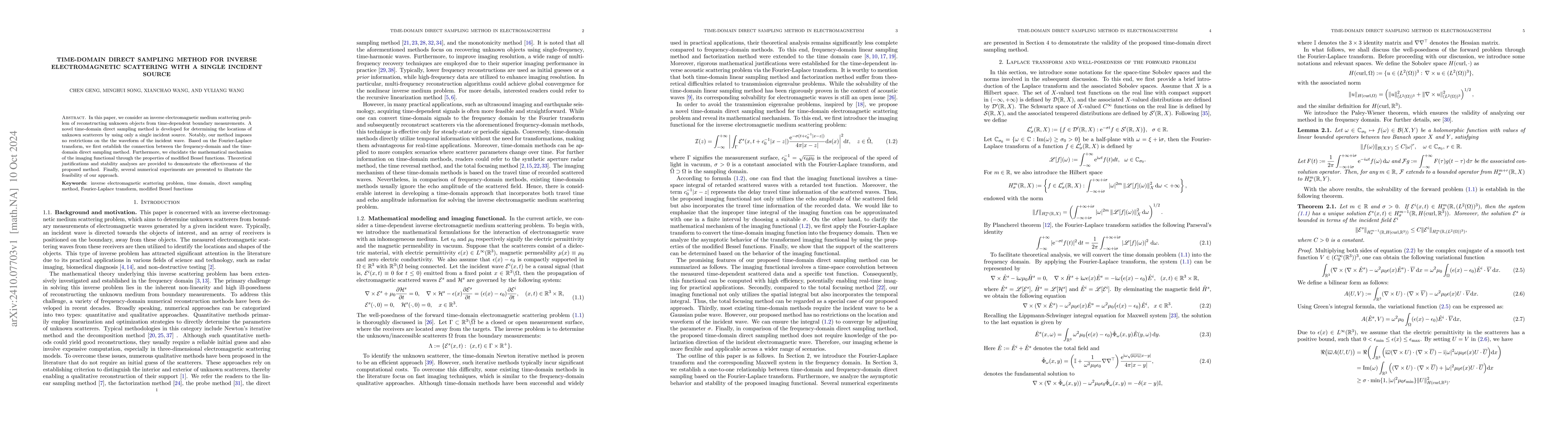 Thumbnail for Time-domain direct sampling method for inverse electromagnetic
  scattering with a single incident source
