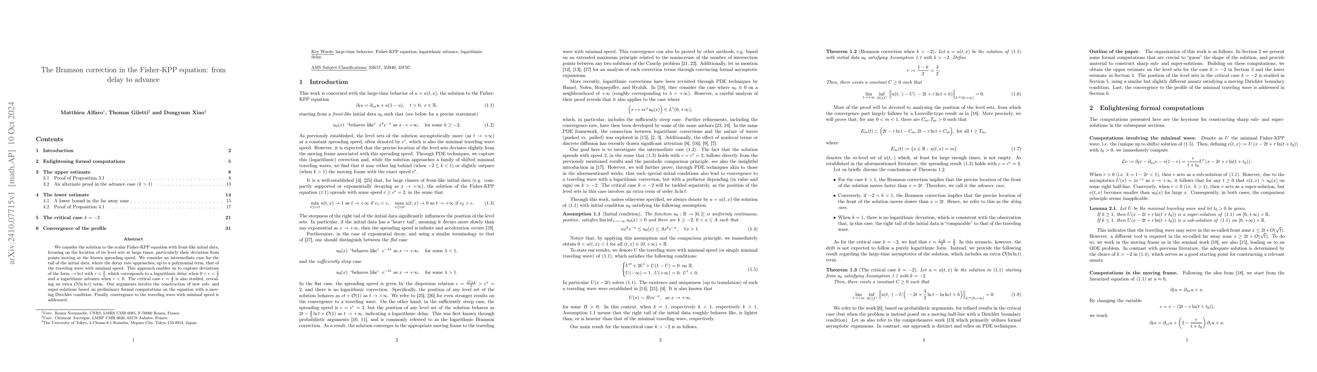 Thumbnail for The Bramson correction in the Fisher-KPP equation: from delay to advance