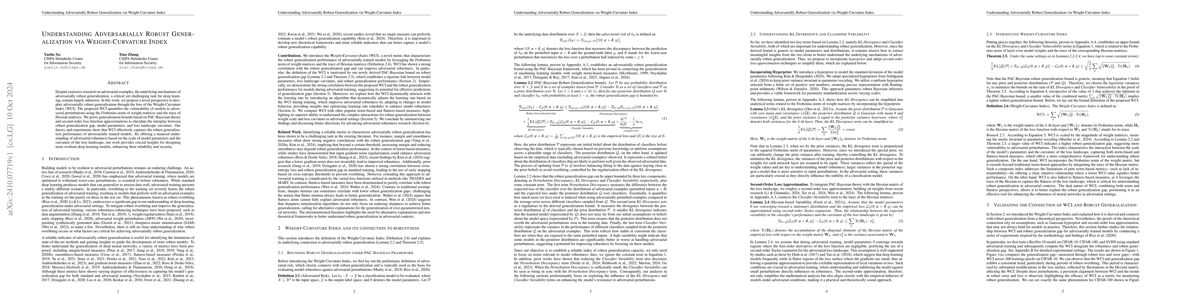 Thumbnail for Understanding Adversarially Robust Generalization via Weight-Curvature
  Index