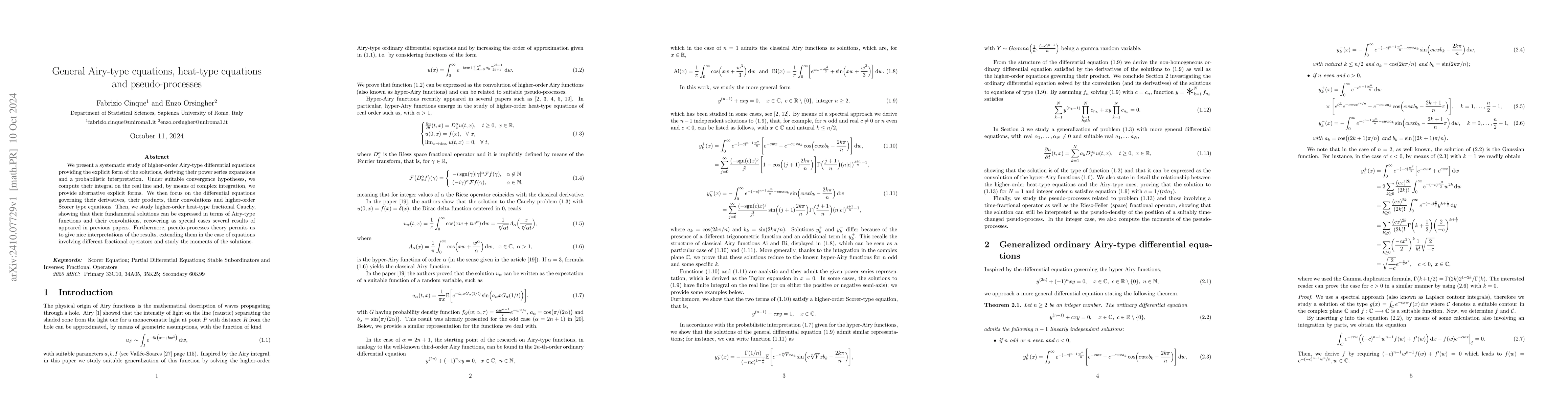 Thumbnail for General Airy-type equations, heat-type equations and pseudo-processes
