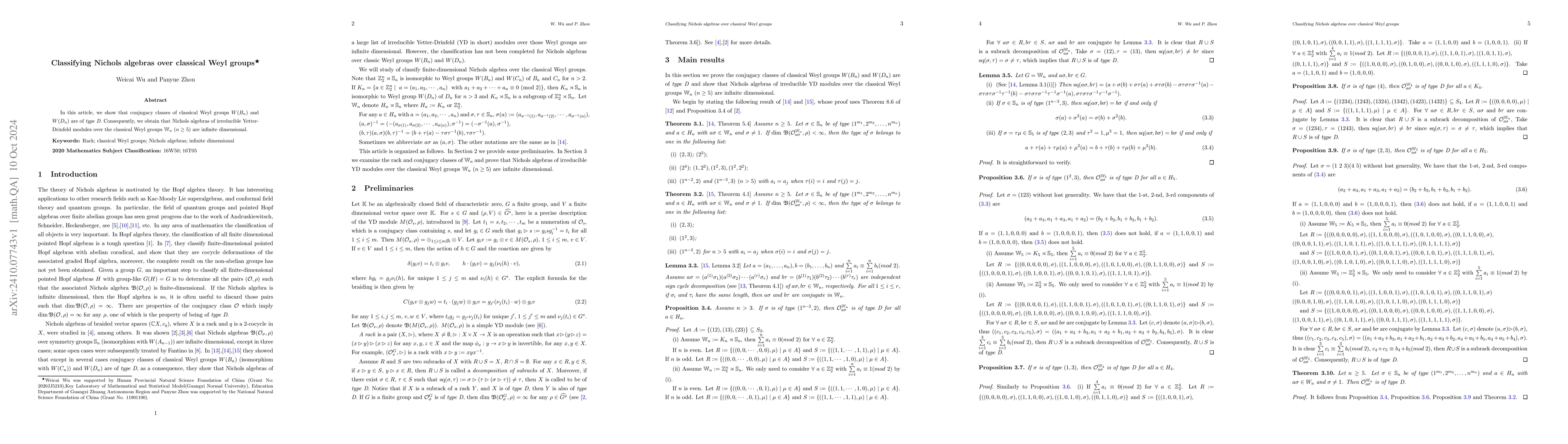 Thumbnail for Classifying Nichols algebras over classical Weyl groups
