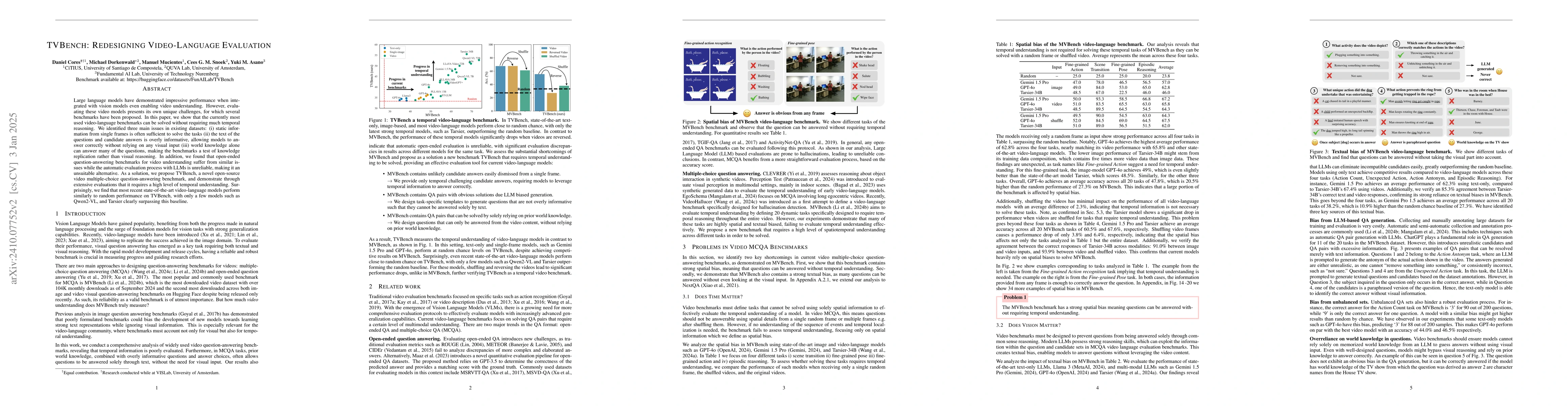 Thumbnail for TVBench: Redesigning Video-Language Evaluation