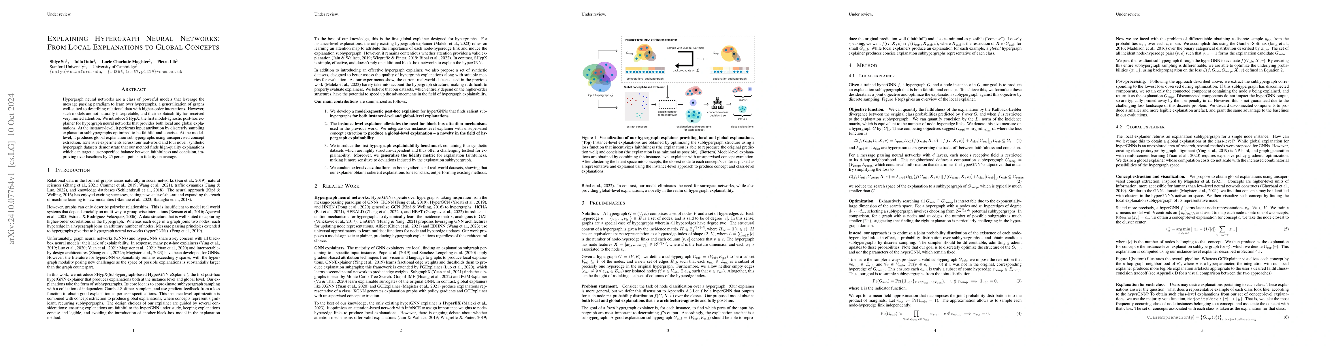 Thumbnail for Explaining Hypergraph Neural Networks: From Local Explanations to Global
  Concepts
