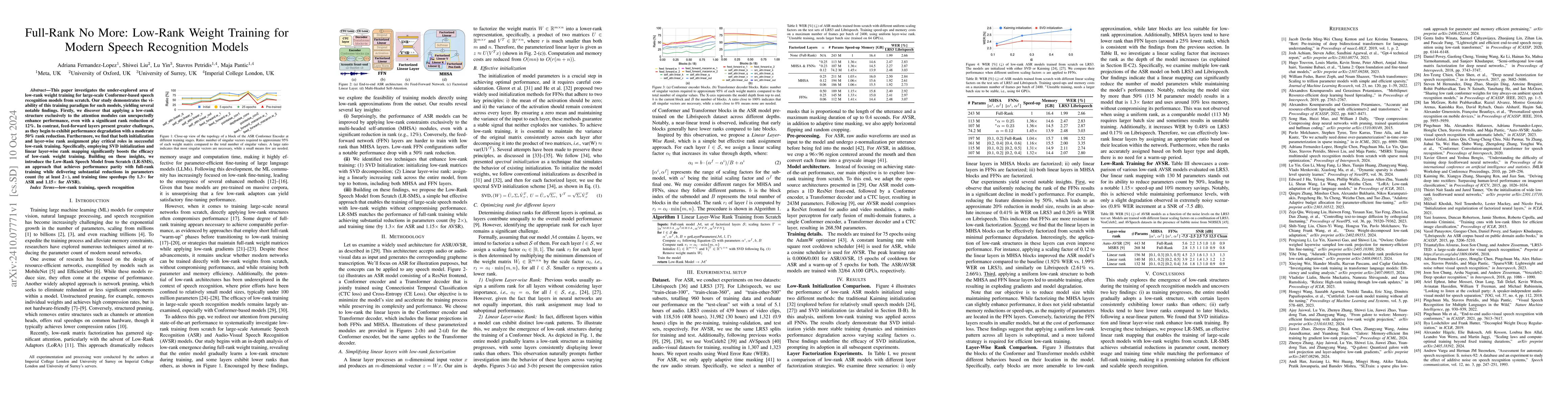 Thumbnail for Full-Rank No More: Low-Rank Weight Training for Modern Speech
  Recognition Models