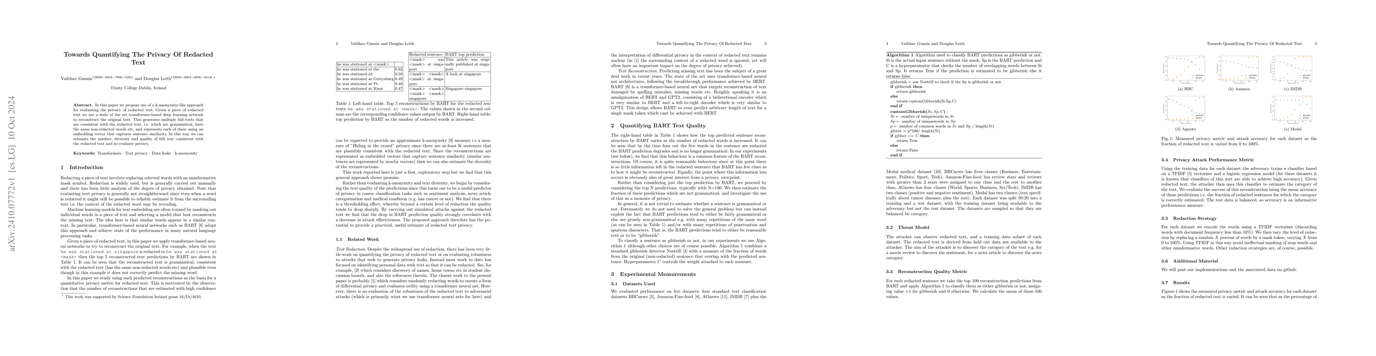 Thumbnail for Towards Quantifying The Privacy Of Redacted Text