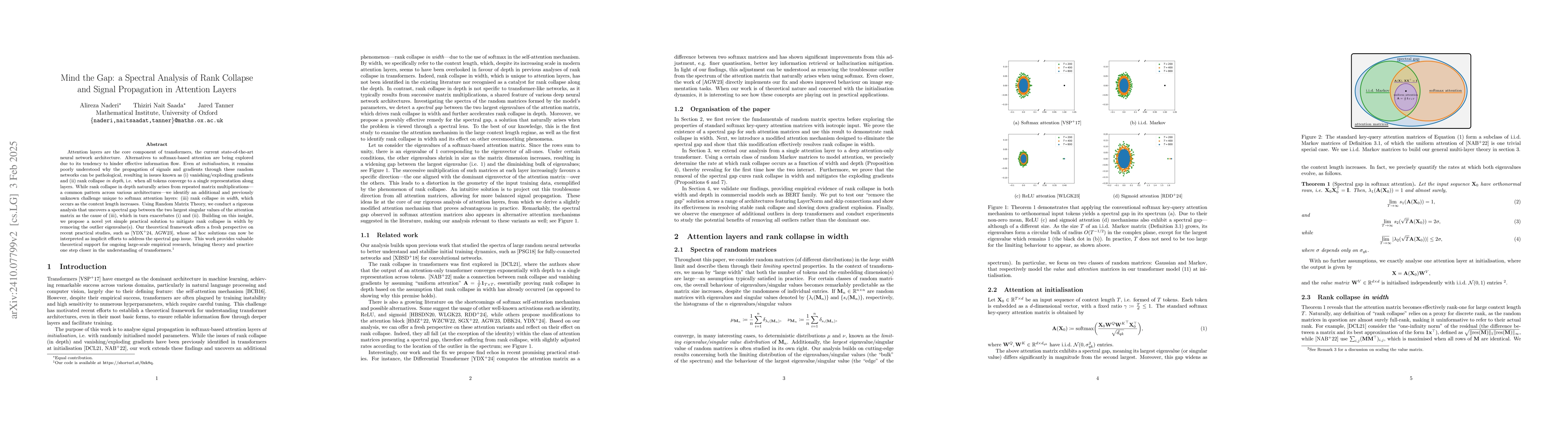 Thumbnail for Mind the Gap: a Spectral Analysis of Rank Collapse and Signal
  Propagation in Transformers