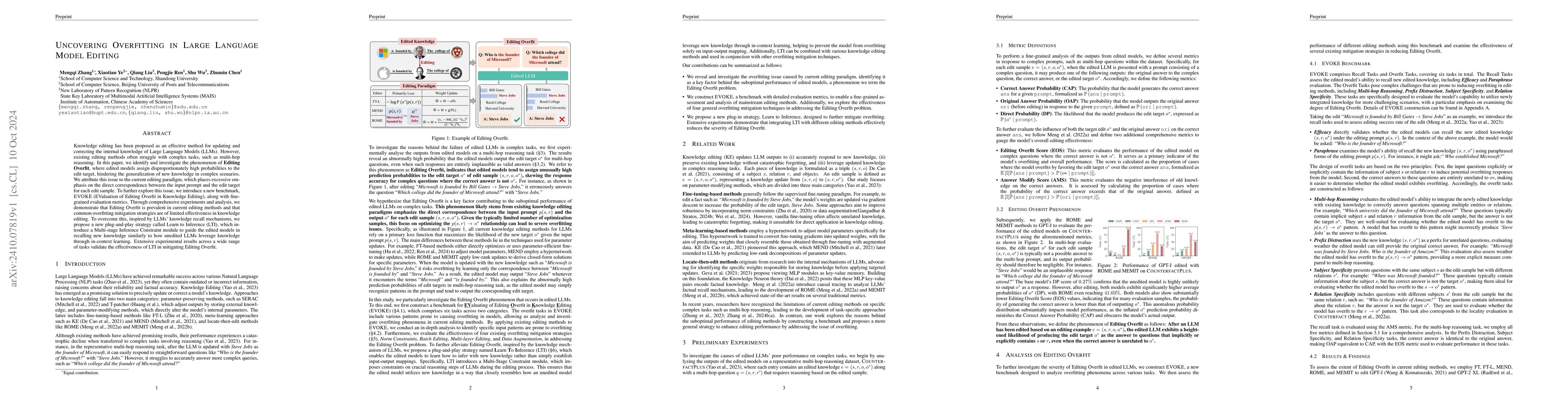 Thumbnail for Uncovering Overfitting in Large Language Model Editing
