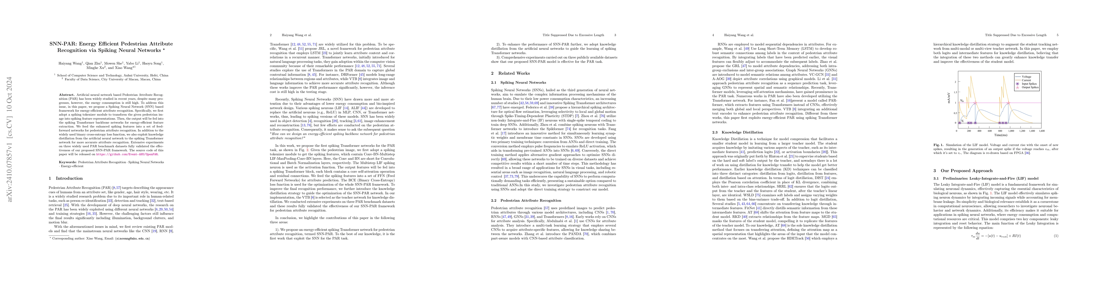 Thumbnail for SNN-PAR: Energy Efficient Pedestrian Attribute Recognition via Spiking
  Neural Networks