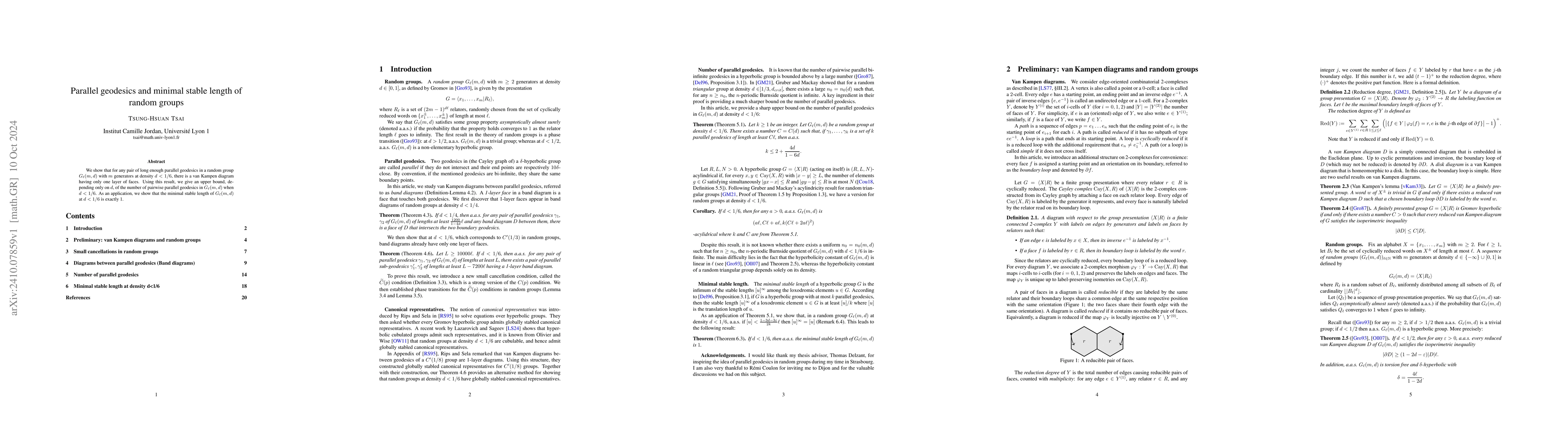 Thumbnail for Parallel geodesics and minimal stable length of random groups
