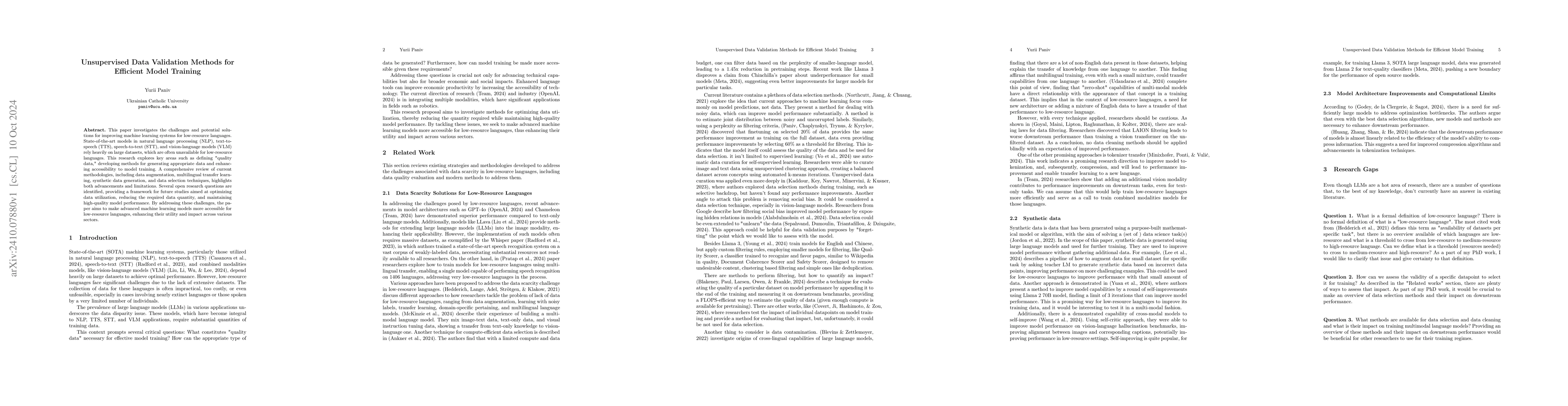 Thumbnail for Unsupervised Data Validation Methods for Efficient Model Training
