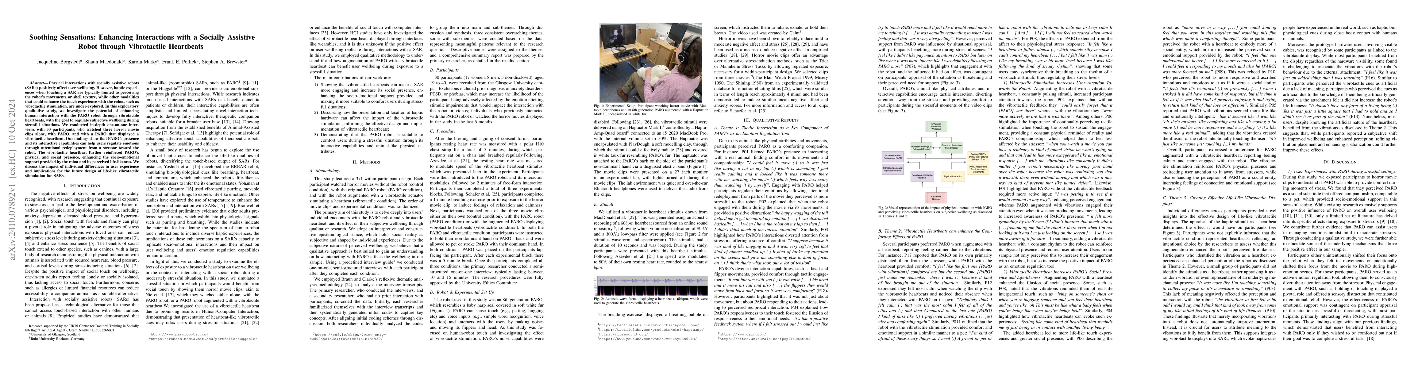 Thumbnail for Soothing Sensations: Enhancing Interactions with a Socially Assistive
  Robot through Vibrotactile Heartbeats