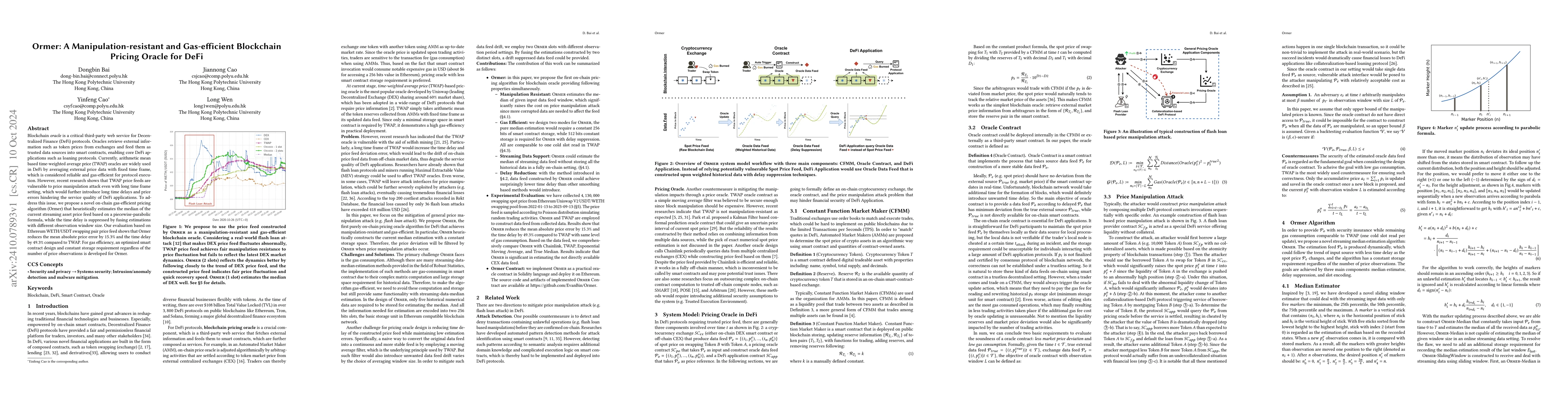 Thumbnail for Ormer: A Manipulation-resistant and Gas-efficient Blockchain Pricing
  Oracle for DeFi