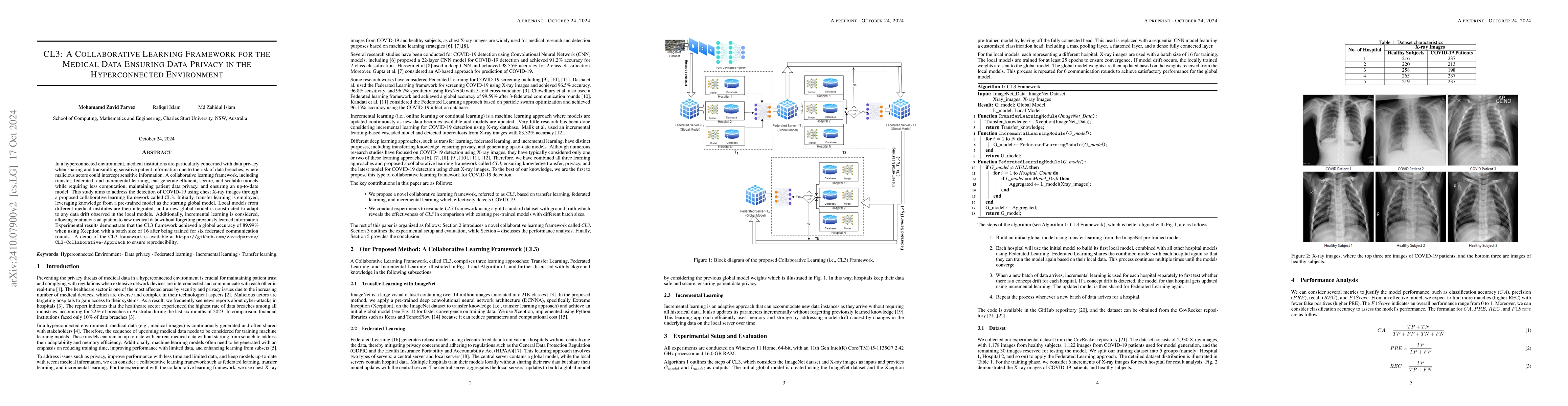 Thumbnail for CL3: A Collaborative Learning Framework for the Medical Data Ensuring
  Data Privacy in the Hyperconnected Environment