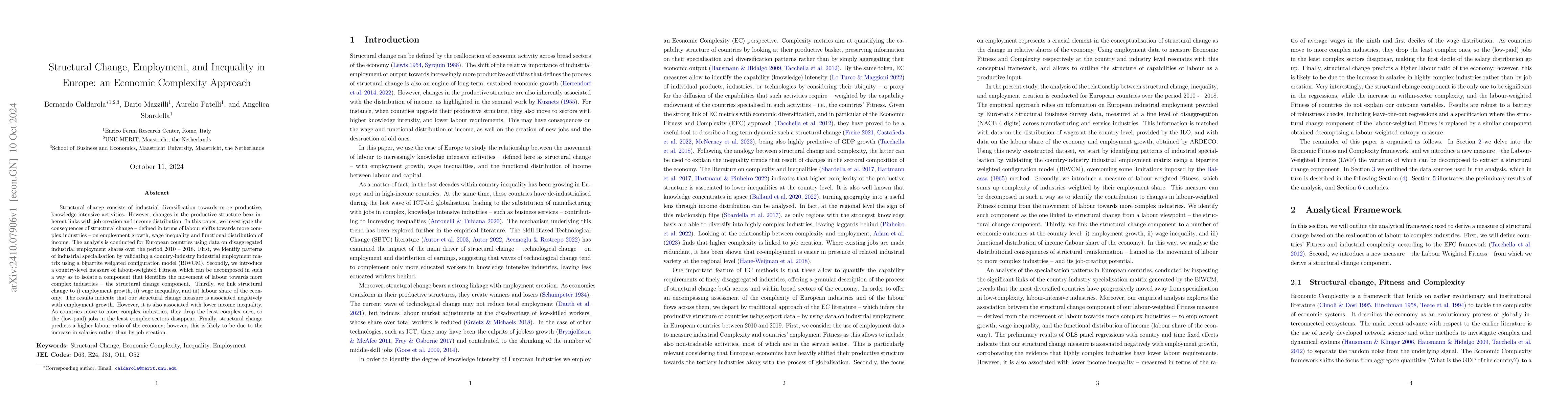 Thumbnail for Structural Change, Employment, and Inequality in Europe: an Economic
  Complexity Approach
