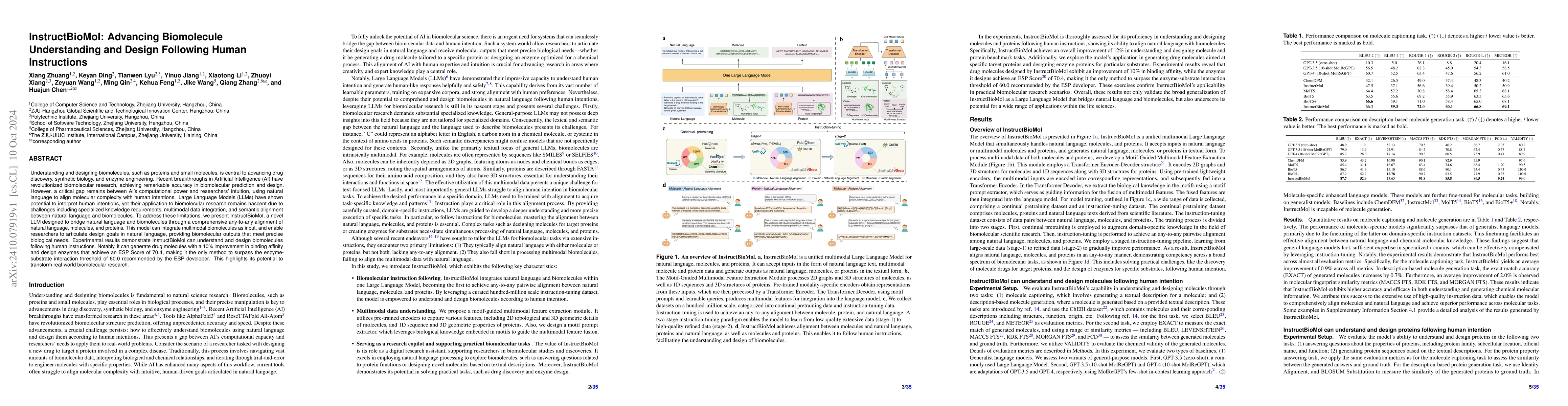 Thumbnail for InstructBioMol: Advancing Biomolecule Understanding and Design Following
  Human Instructions