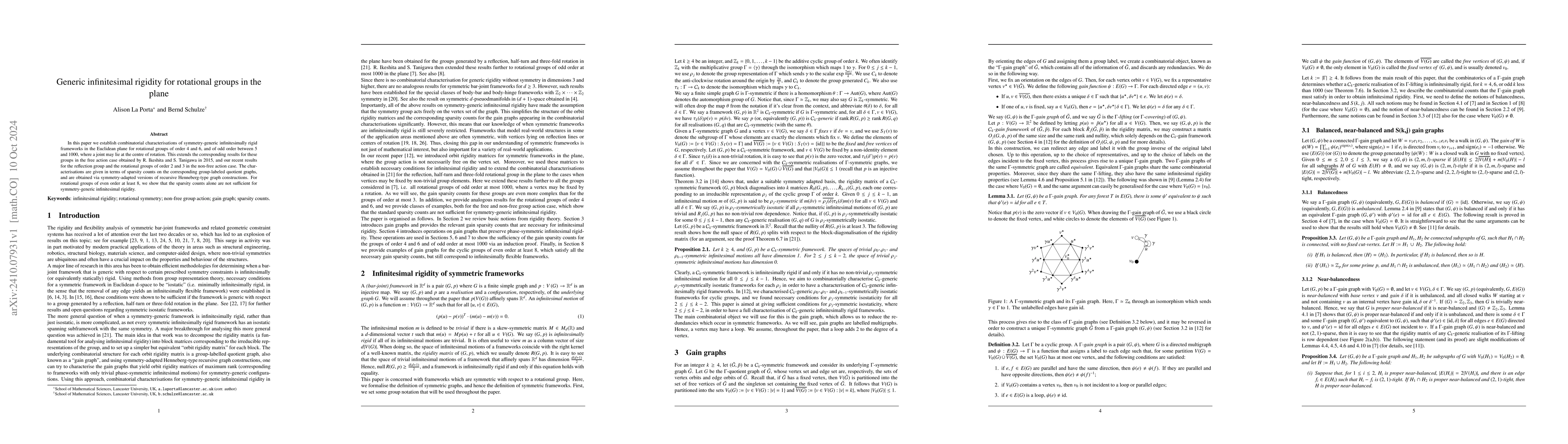 Thumbnail for Generic infinitesimal rigidity for rotational groups in the plane