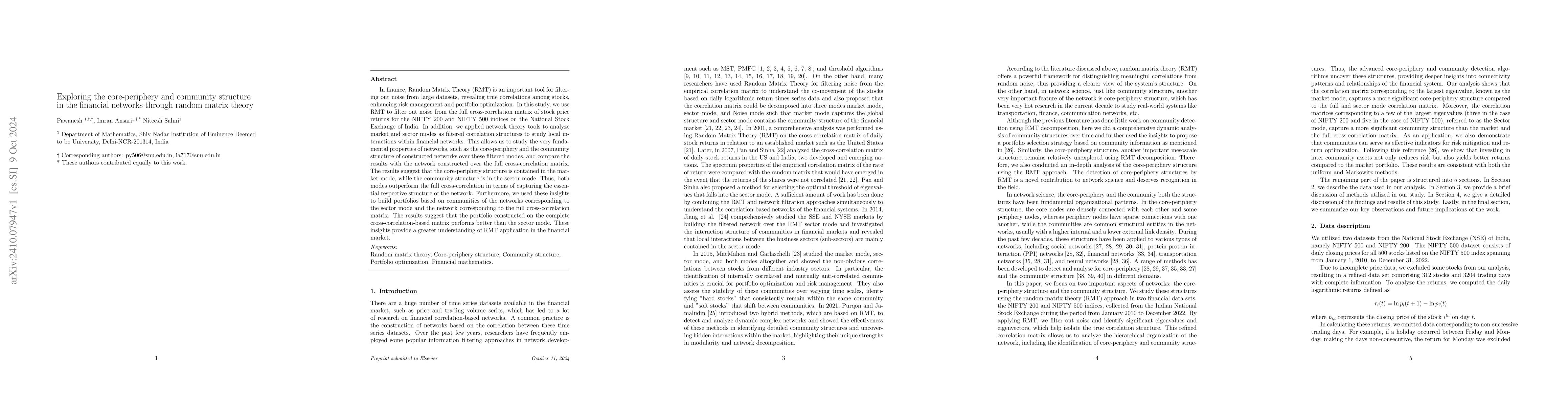 Thumbnail for Exploring the core-periphery and community structure in the financial
  networks through random matrix theory
