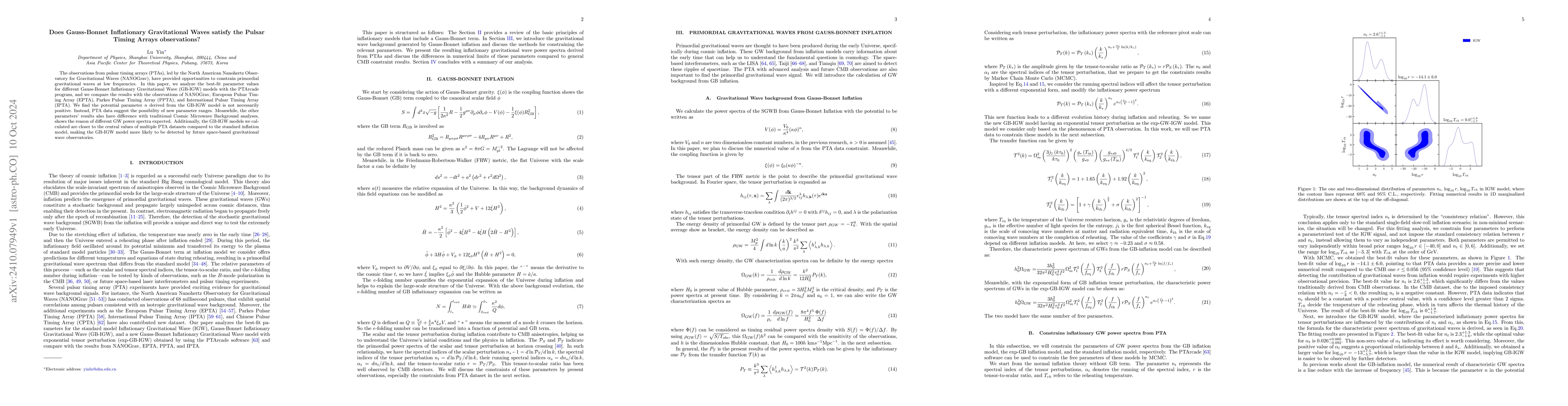Thumbnail for Does Gauss-Bonnet Inflationary Gravitational Waves satisfy the Pulsar
  Timing Arrays observations?