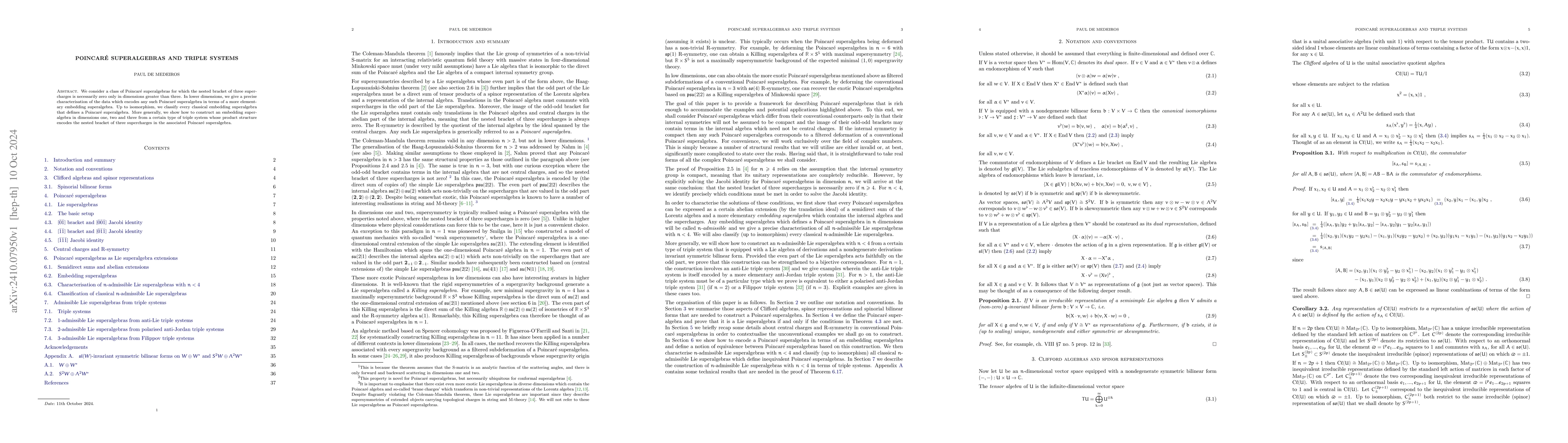 Thumbnail for Poincaré superalgebras and triple systems