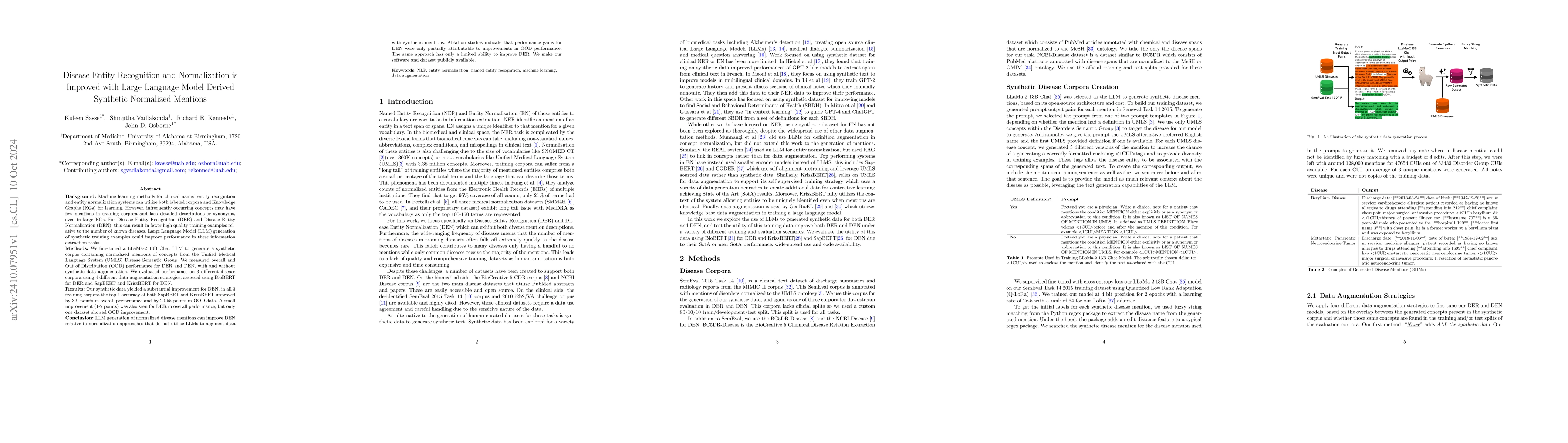 Thumbnail for Disease Entity Recognition and Normalization is Improved with Large
  Language Model Derived Synthetic Normalized Mentions
