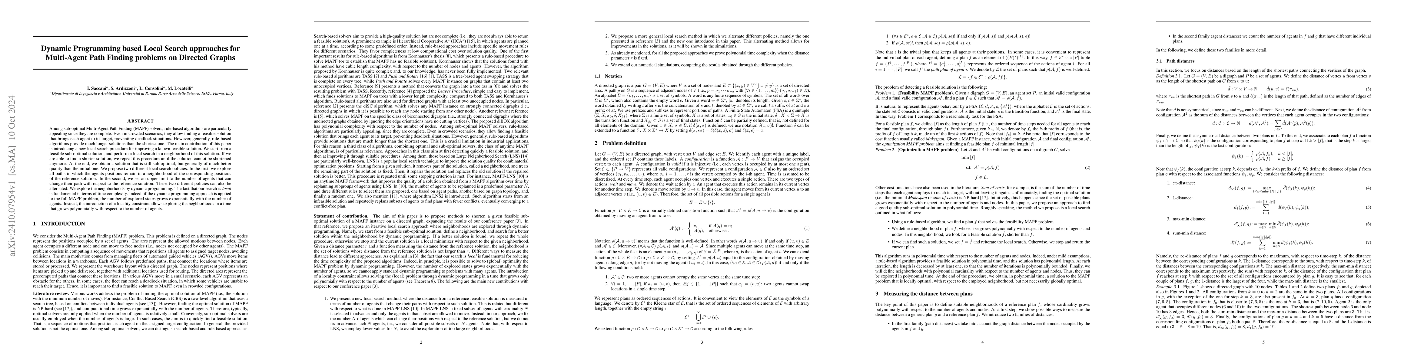 Thumbnail for Dynamic Programming based Local Search approaches for Multi-Agent Path
  Finding problems on Directed Graphs