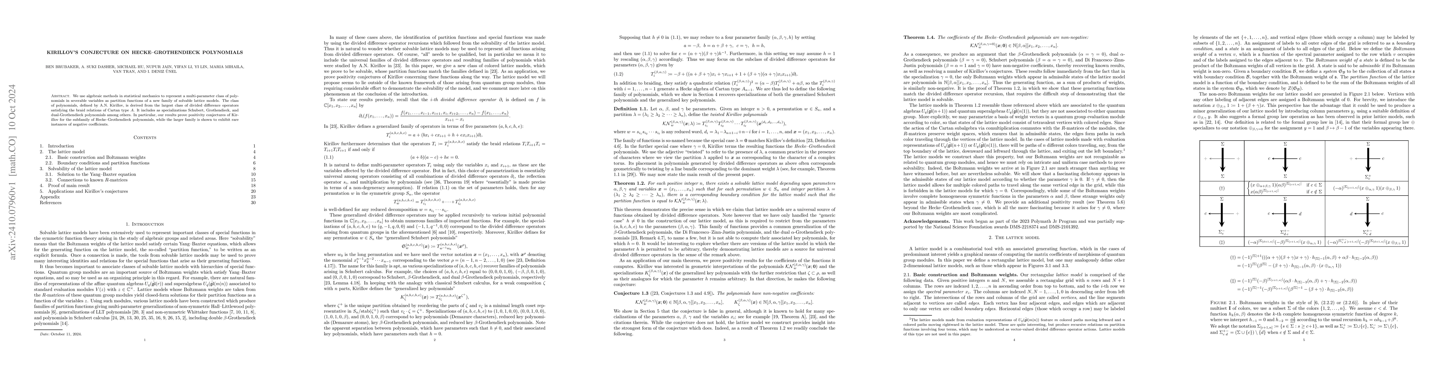 Thumbnail for Kirillov's conjecture on Hecke-Grothendieck polynomials