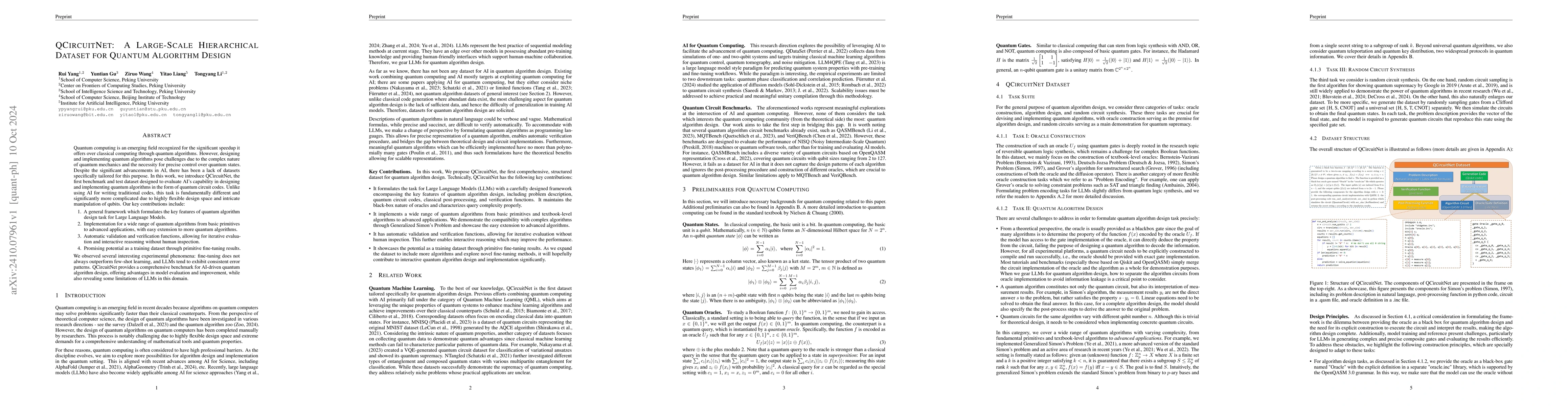 Thumbnail for QCircuitNet: A Large-Scale Hierarchical Dataset for Quantum Algorithm
  Design