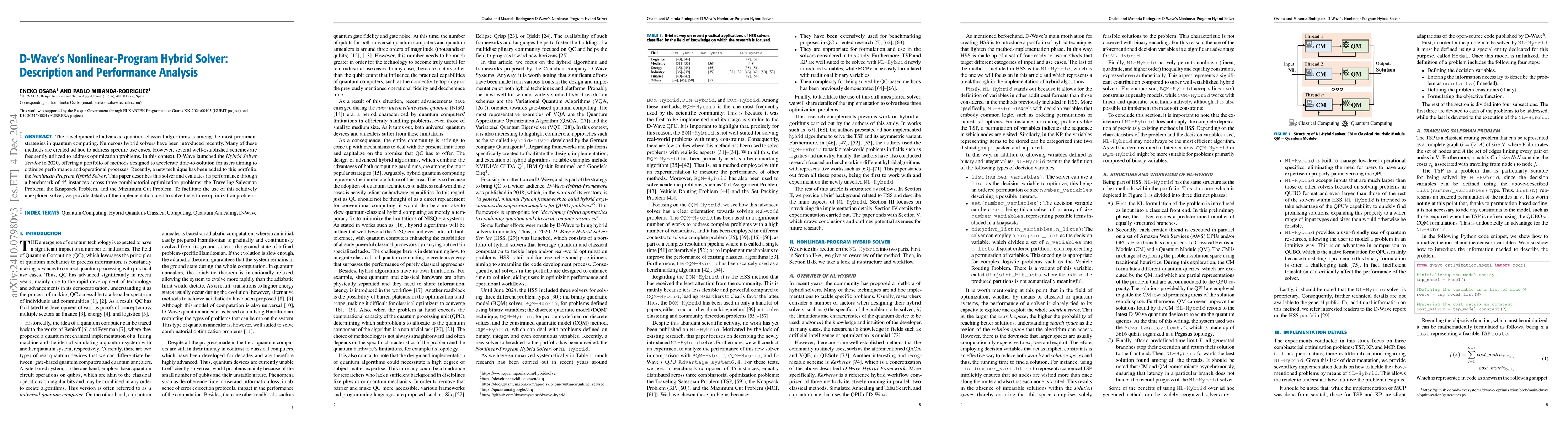Thumbnail for D-Wave's Nonlinear-Program Hybrid Solver: Description and Performance
  Analysis