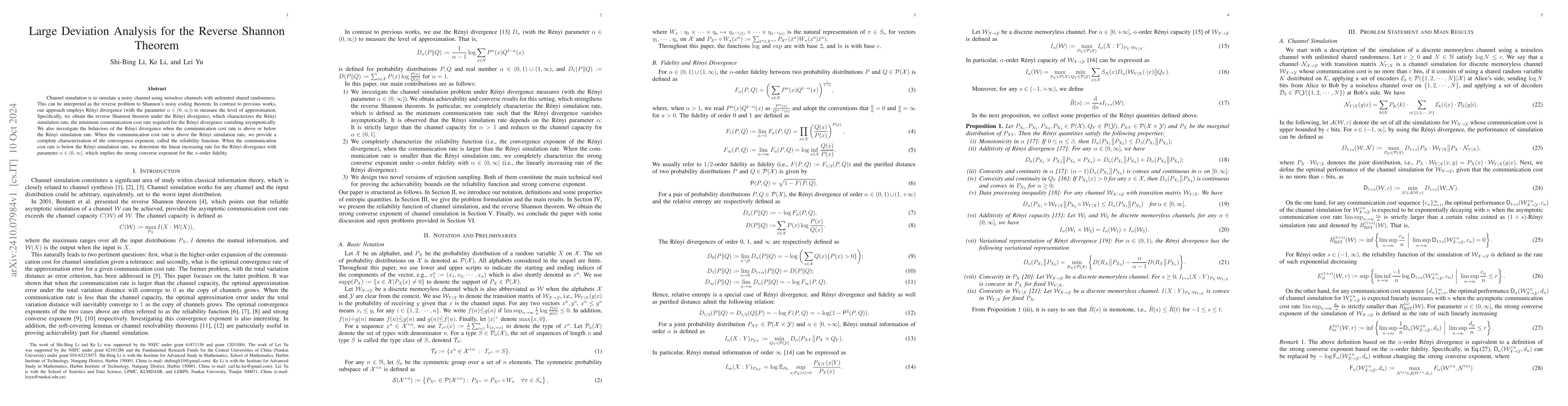 Thumbnail for Large Deviation Analysis for the Reverse Shannon Theorem
