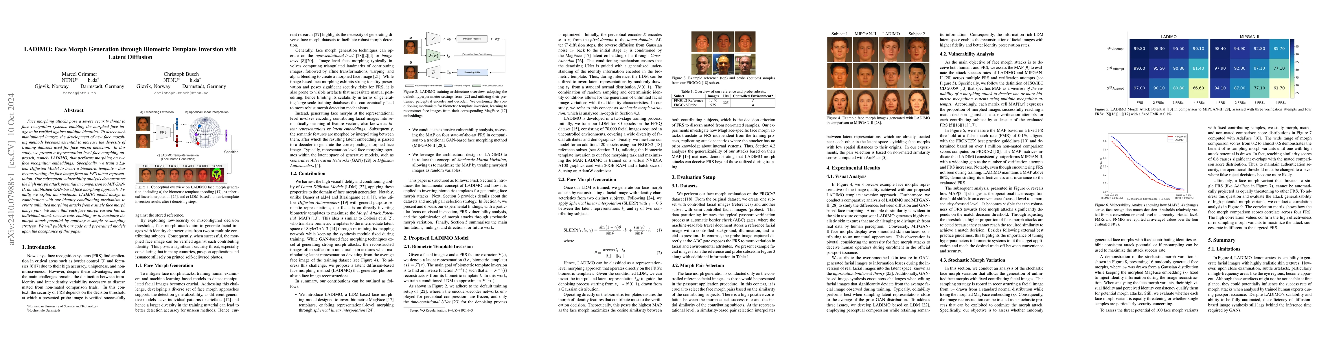 Thumbnail for LADIMO: Face Morph Generation through Biometric Template Inversion with
  Latent Diffusion