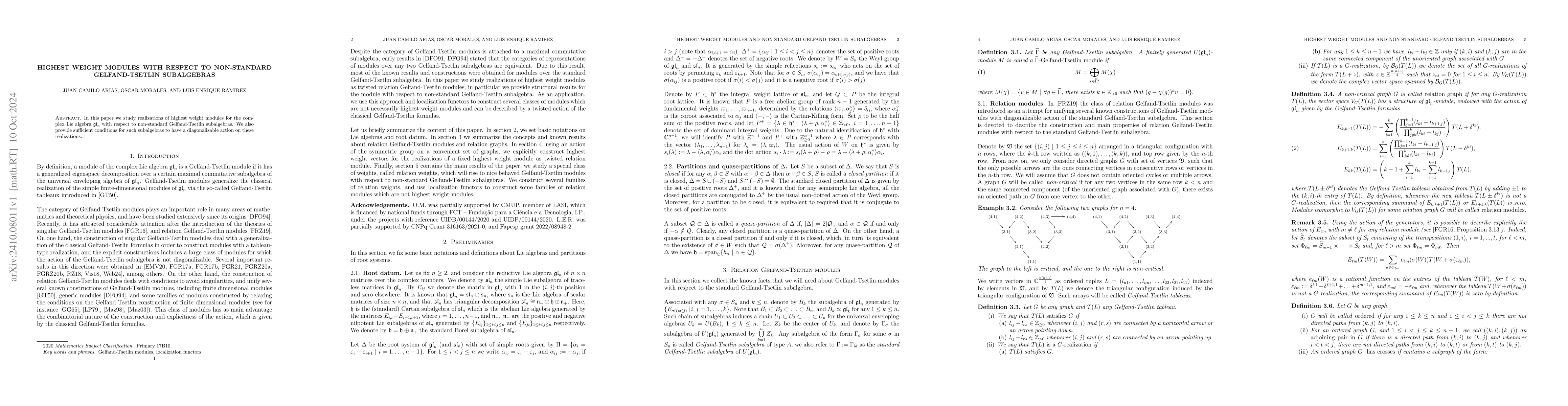 Thumbnail for Highest weight modules with respect to non-standard Gelfand-Tsetlin
  subalgebras