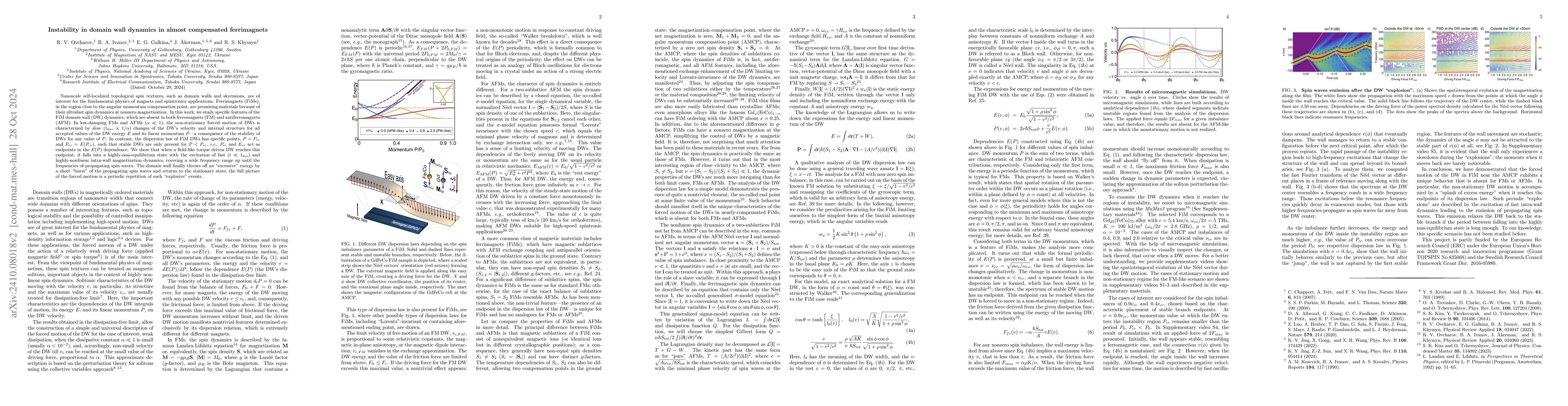 Thumbnail for Instability in domain wall dynamics in almost compensated ferrimagnets