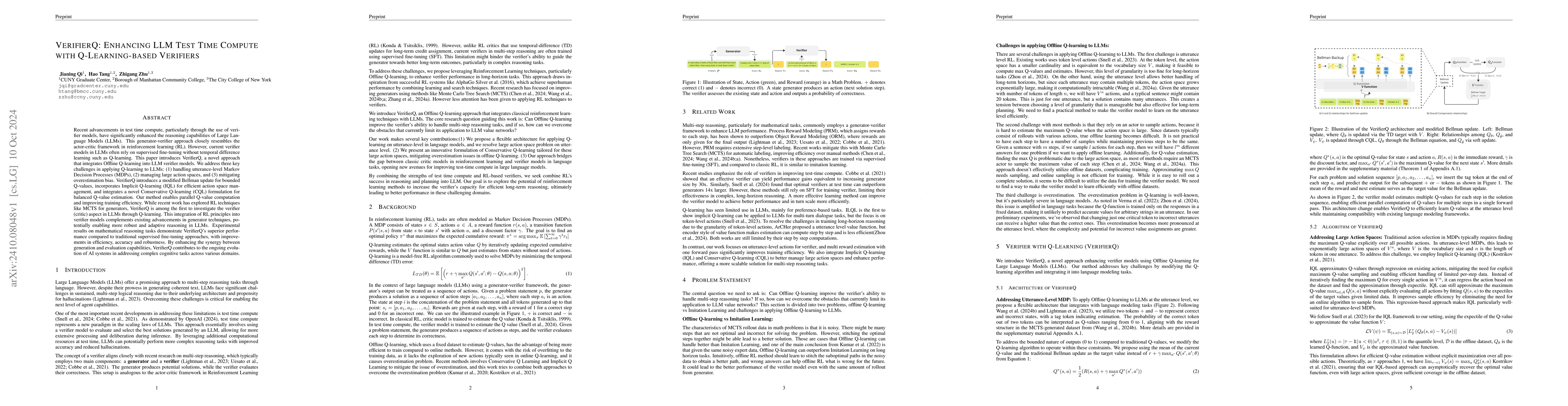 Thumbnail for VerifierQ: Enhancing LLM Test Time Compute with Q-Learning-based
  Verifiers