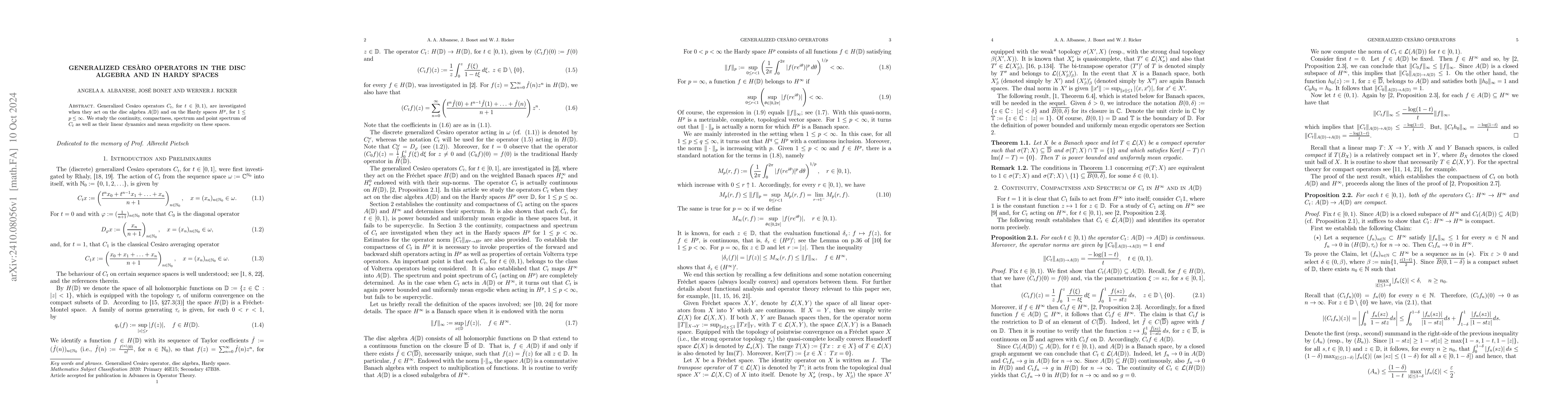 Thumbnail for Generalized Cesàro operators in the disc algebra and in Hardy spaces