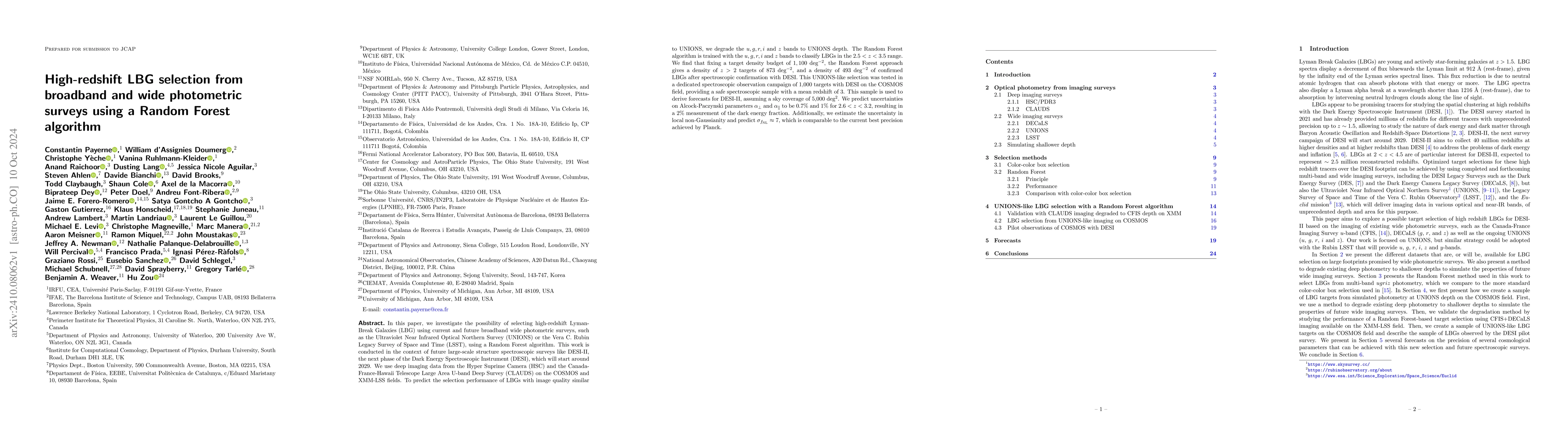 Thumbnail for High-redshift LBG selection from broadband and wide photometric surveys
  using a Random Forest algorithm