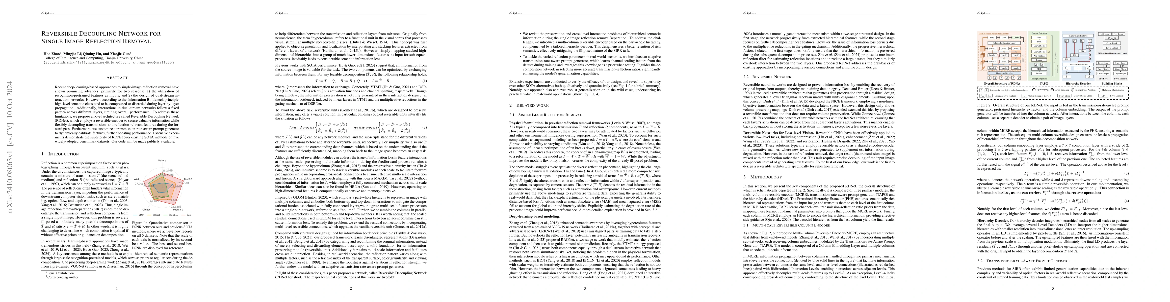 Thumbnail for Reversible Decoupling Network for Single Image Reflection Removal