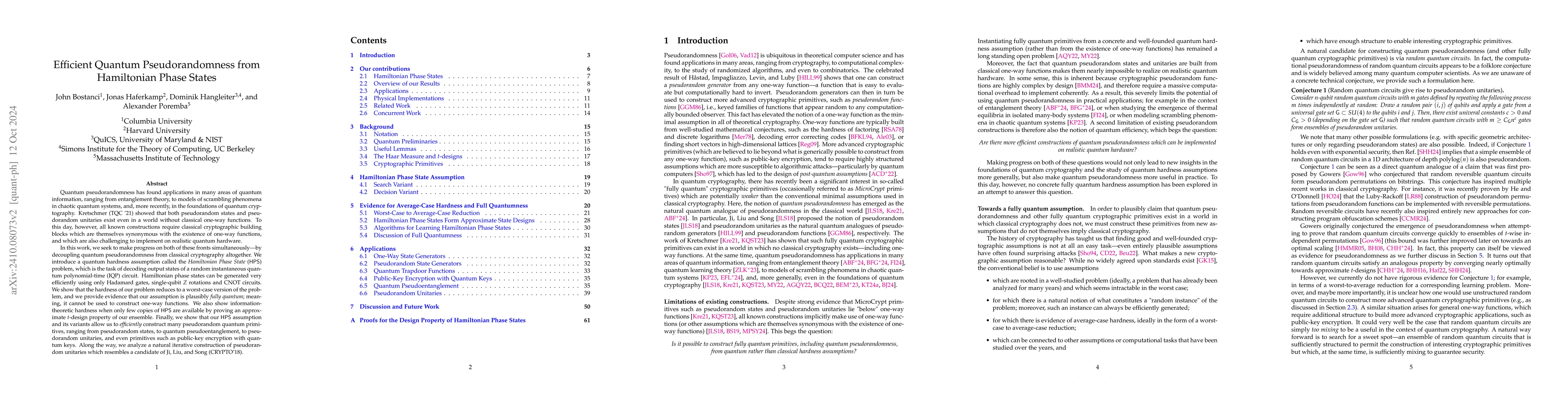 Thumbnail for Efficient Quantum Pseudorandomness from Hamiltonian Phase States