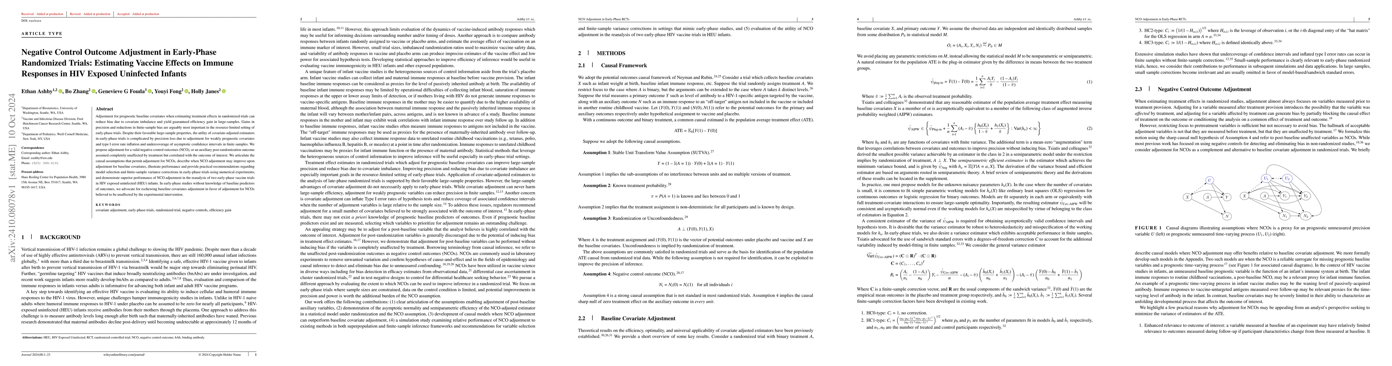 Thumbnail for Negative Control Outcome Adjustment in Early-Phase Randomized Trials:
  Estimating Vaccine Effects on Immune Responses in HIV Exposed Uninfected
  Infants