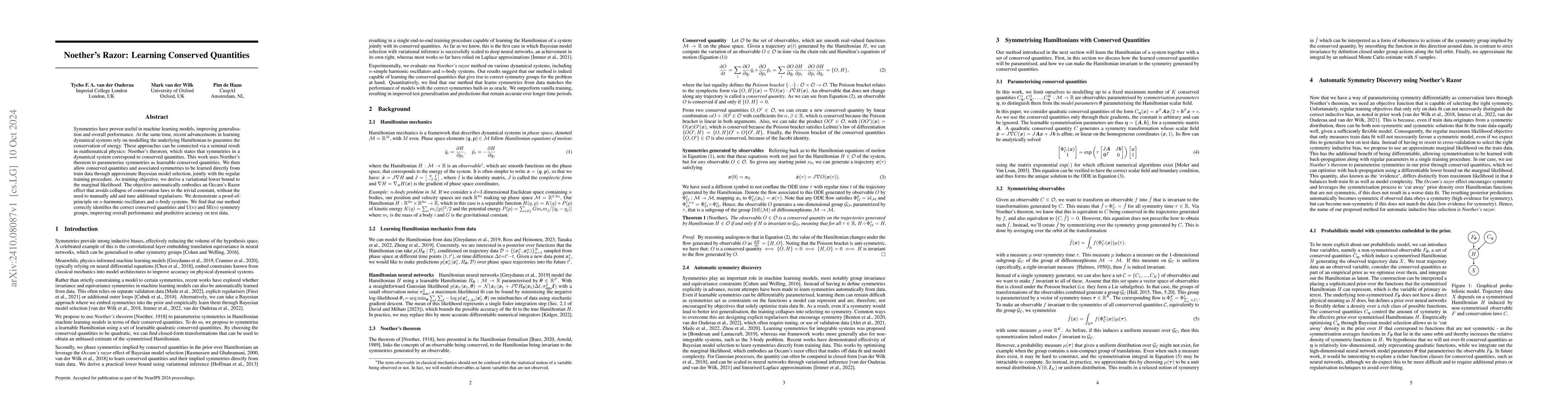 Thumbnail for Noether's razor: Learning Conserved Quantities