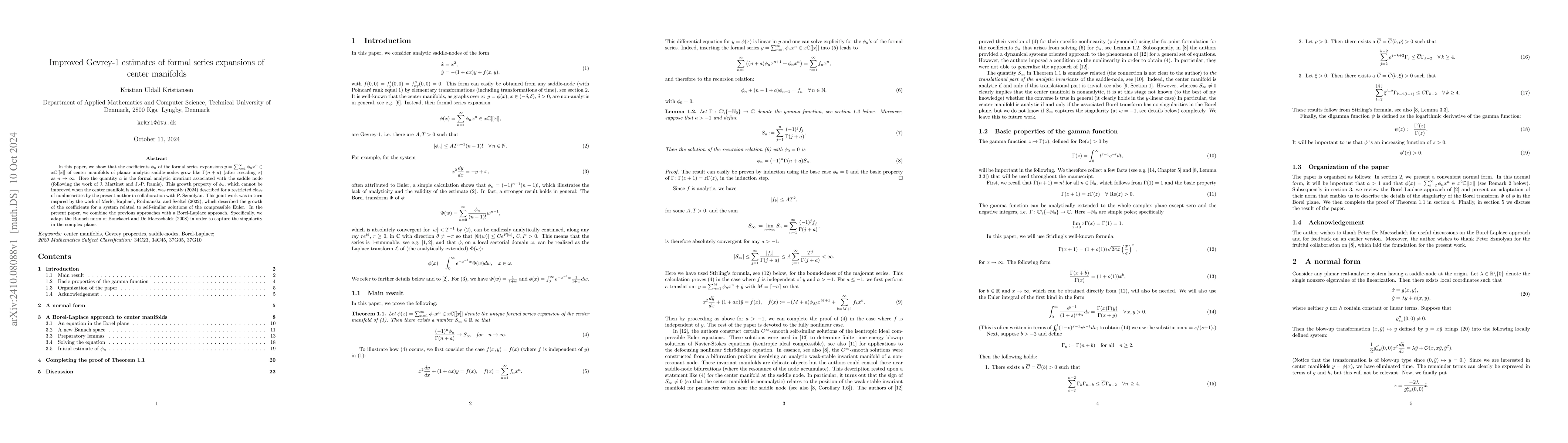 Thumbnail for Improved Gevrey-1 estimates of formal series expansions of center
  manifolds