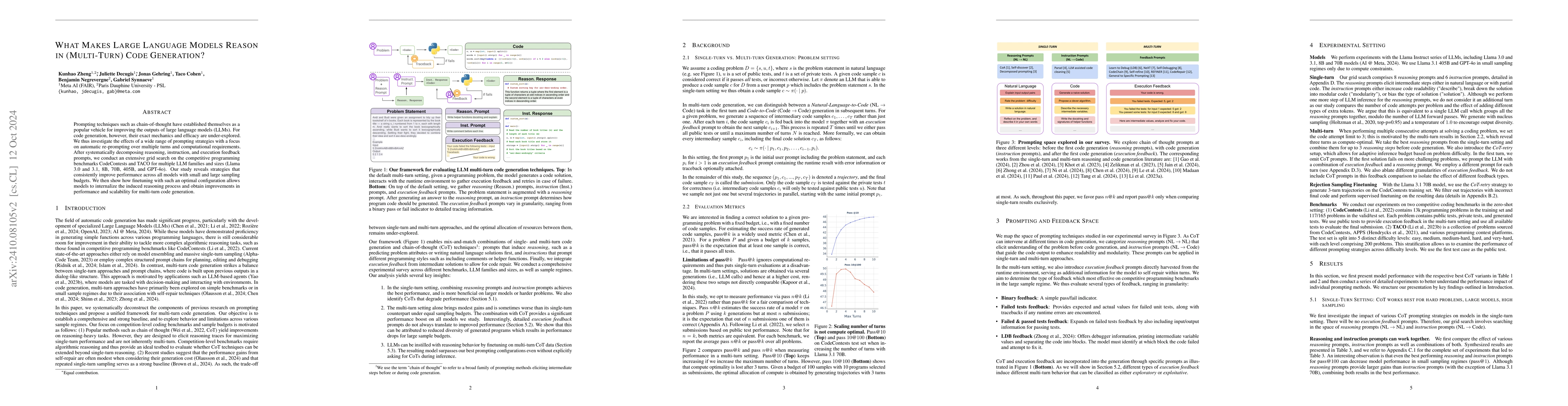 Thumbnail for What Makes Large Language Models Reason in (Multi-Turn) Code Generation?