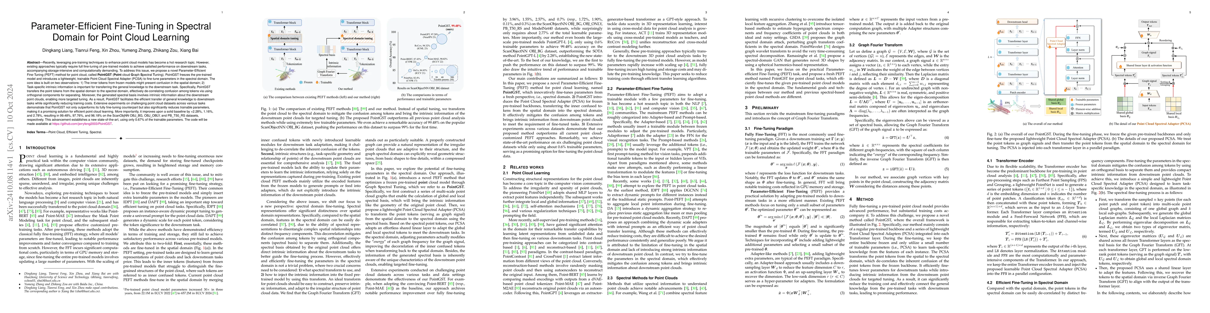 Thumbnail for Parameter-Efficient Fine-Tuning in Spectral Domain for Point Cloud
  Learning