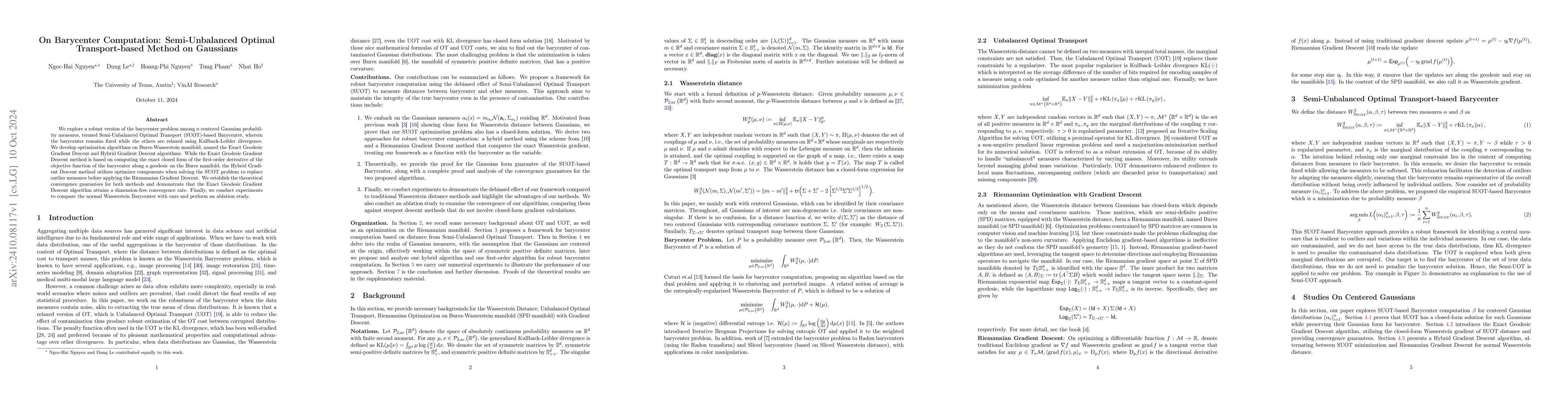 Thumbnail for On Barycenter Computation: Semi-Unbalanced Optimal Transport-based
  Method on Gaussians